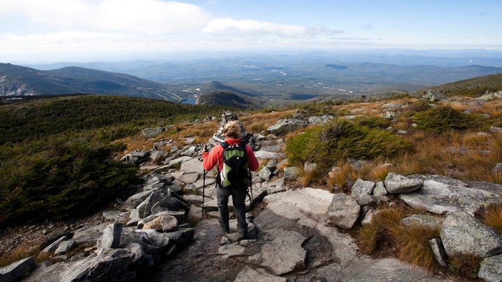 An hiker pictured along the Franconia Ridge Trail