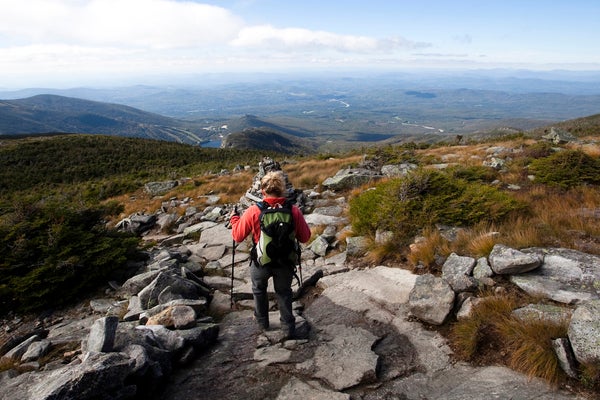 An hiker pictured along the Franconia Ridge Trail
