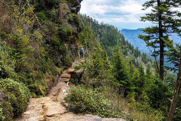 A steep, rocky section of the Alum Cave Trail in Great Smoky Mountains National Park