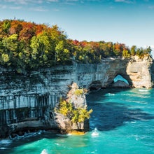 Pictured Rocks Michigan Grand Portal Point USA - stock photo Grand Portal Point in Pictured Rocks National Lakeshore in Michigan, USA.