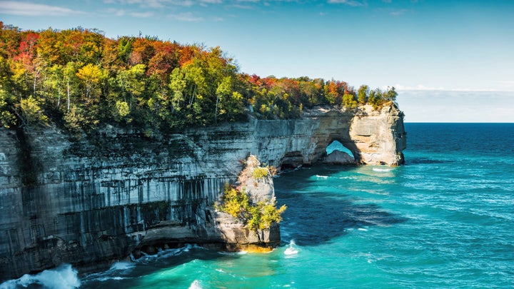 Pictured Rocks Michigan Grand Portal Point USA - stock photo Grand Portal Point in Pictured Rocks National Lakeshore in Michigan, USA.