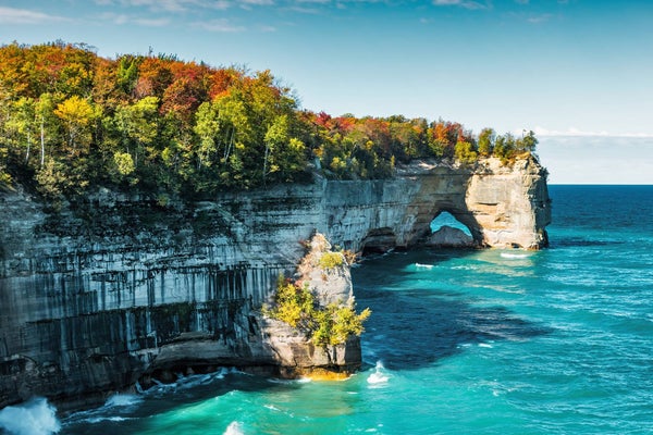 Pictured Rocks Michigan Grand Portal Point USA - stock photo Grand Portal Point in Pictured Rocks National Lakeshore in Michigan, USA.