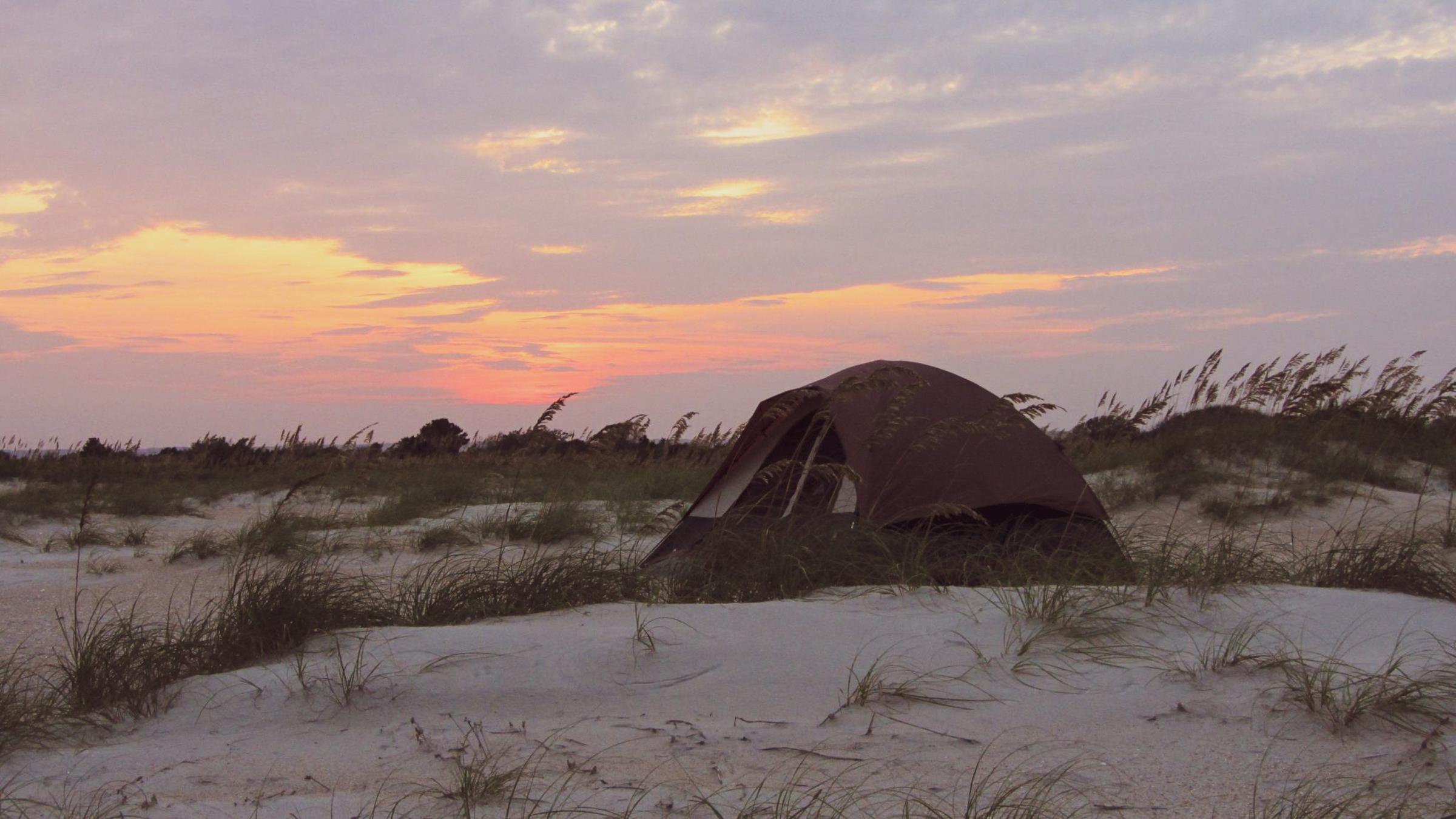 A tent on the sand of Cape Lookout National Seashore along North Carolina's Crystal Coast