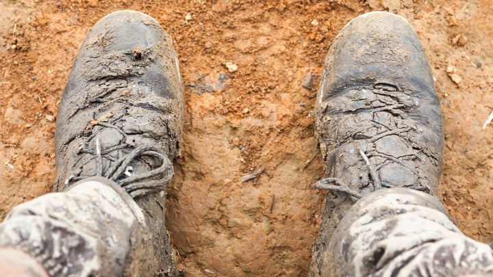 Dirty hiking boots