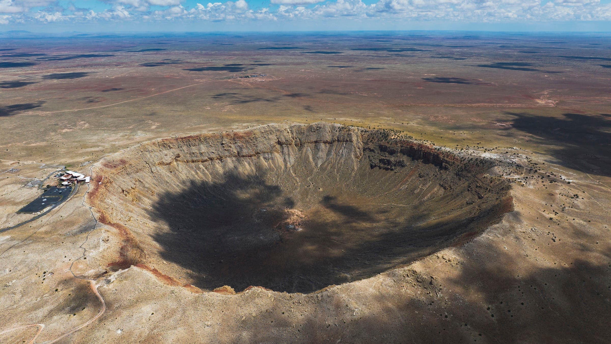 aerial view taken by drone of Meteor Crater