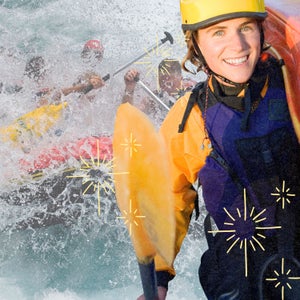 woman in front of whitewater raft