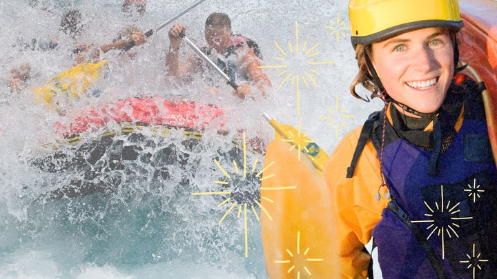 woman in front of whitewater raft