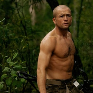 Taron Egerton in woods in 'Apex'