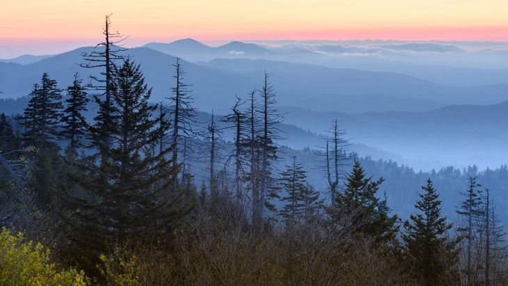 Great Smoky Mountains at sunset, Bryson City, North Carolina.