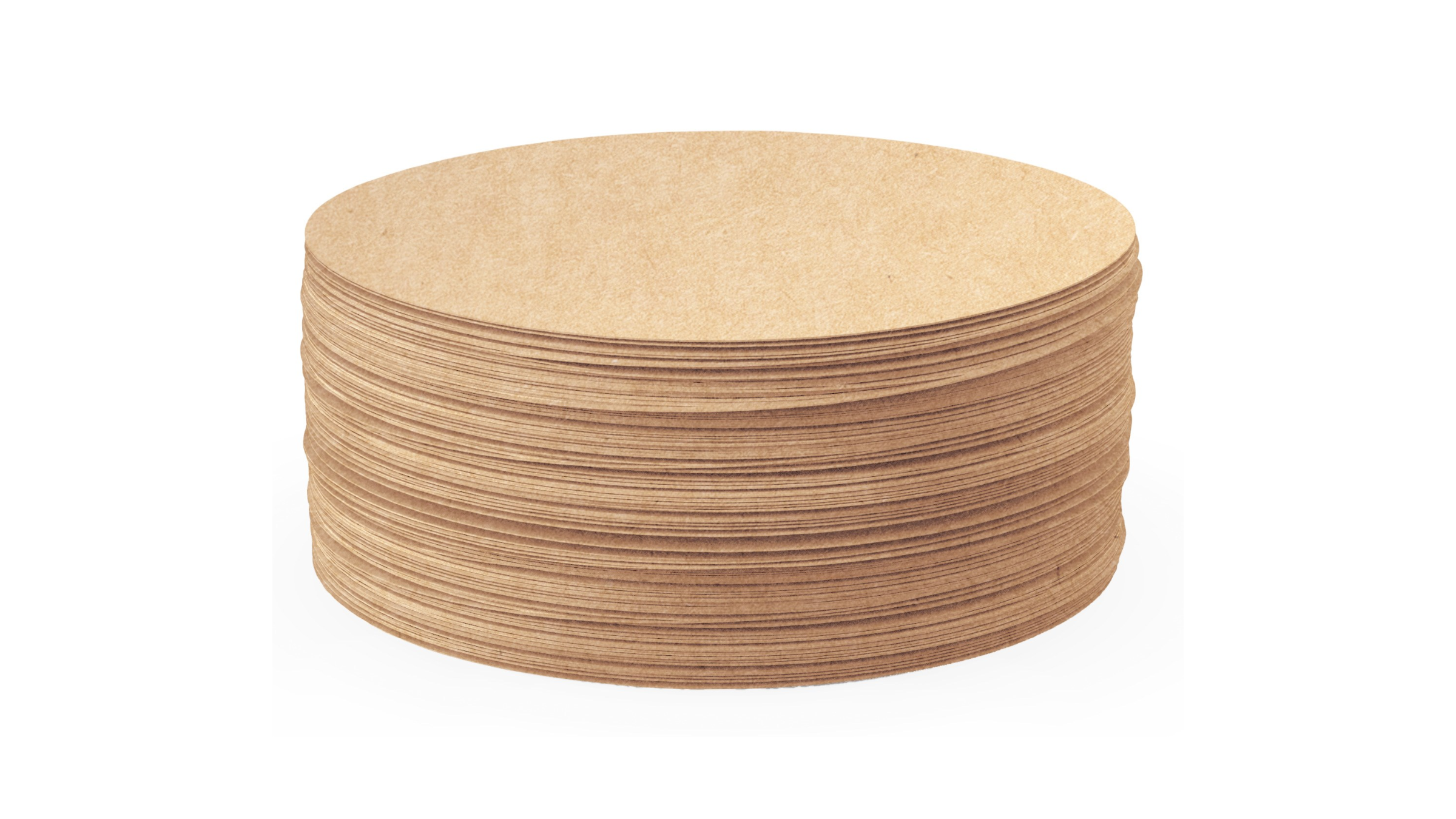 A neat stack of circular, unbleached natural paper microfilters designed for an AeroPress coffee maker to ensure a clean cup of camp coffee.