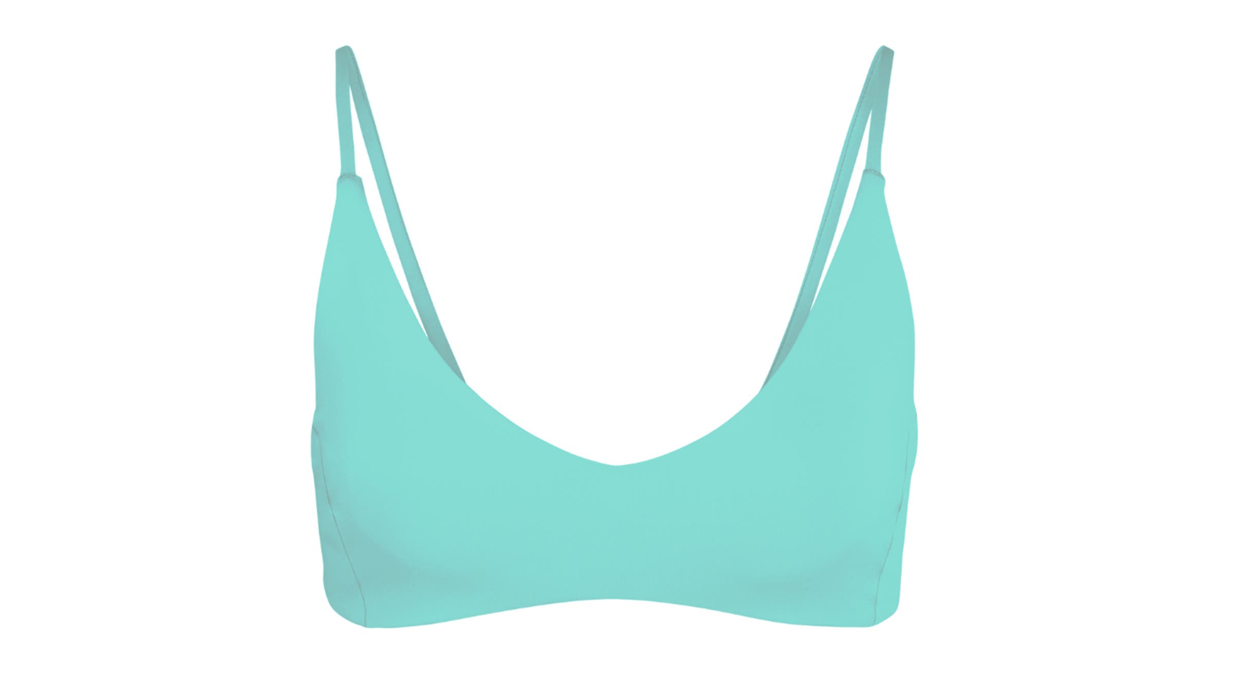 Image of teal-colored Left on Friday Sunday bikini top on white background