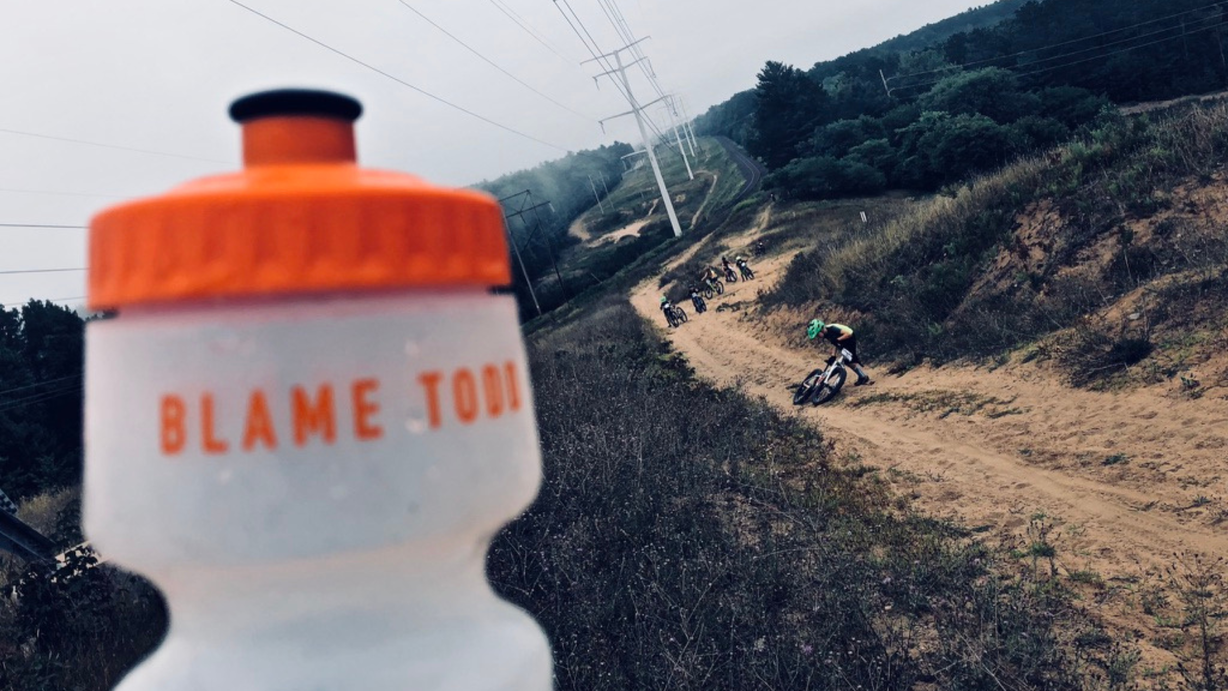 Water bottle that states "blame Todd," a poke at the 906 Adventure Team's director and heart behind the organization