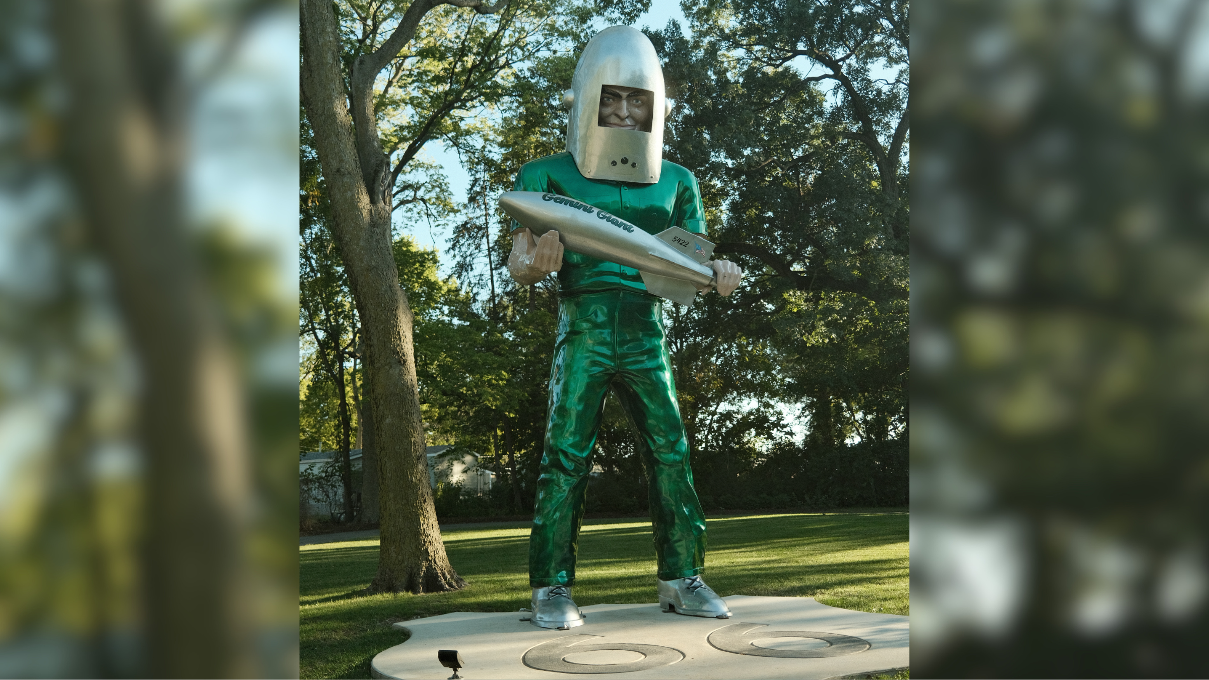 Gemini Giant statue on a sunny day.