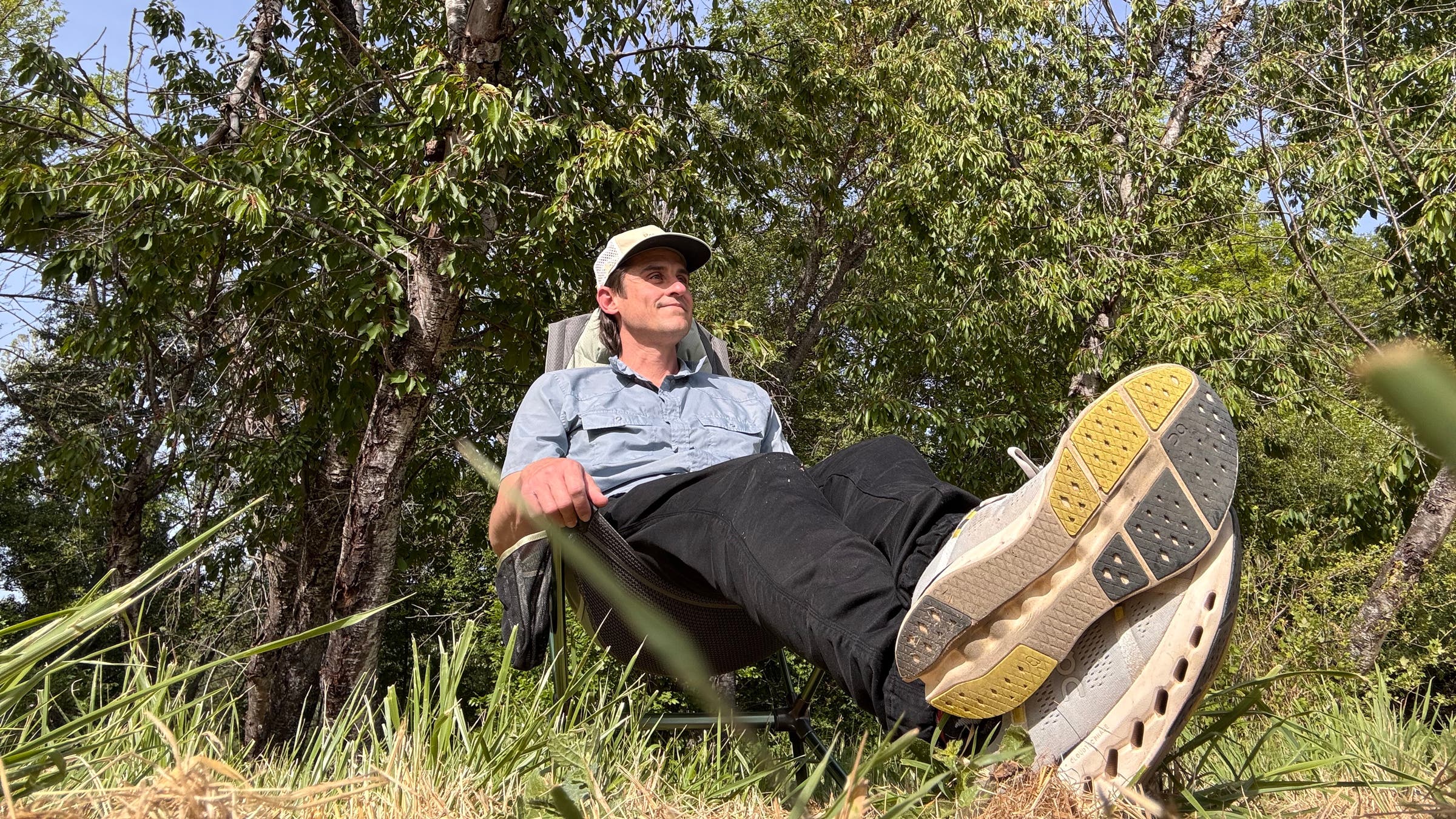 Tester Joe Jackson lounging in NEMO Satellite Reclining Camp Chair