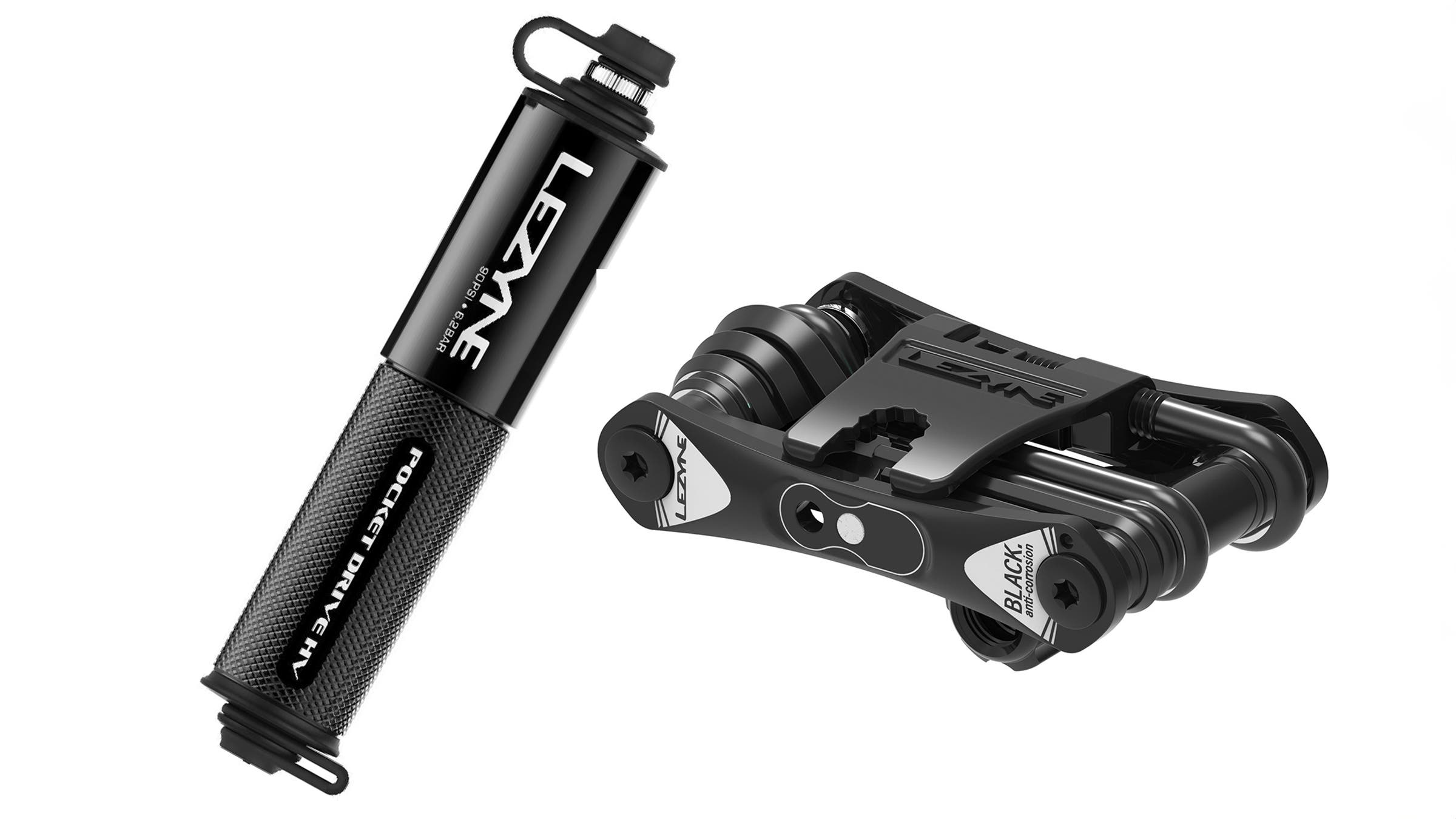 Lezyne Pocket Drive HV Bike Pump and Lezyne RAP II 19 CO2 Bike Multi-Tool