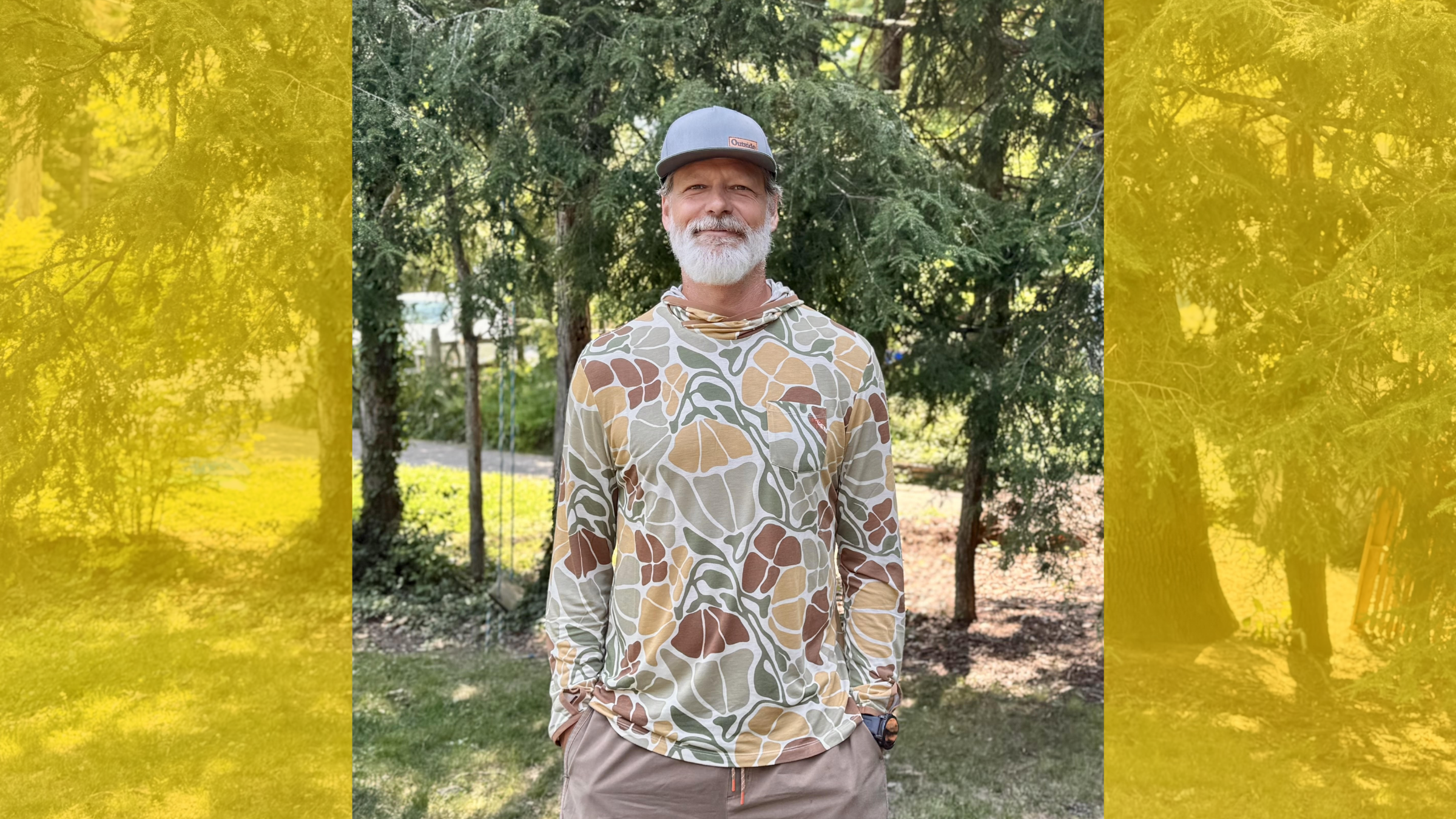 Graham Averill models The Free Fly Bamboo Lightweight Hoodie in camo