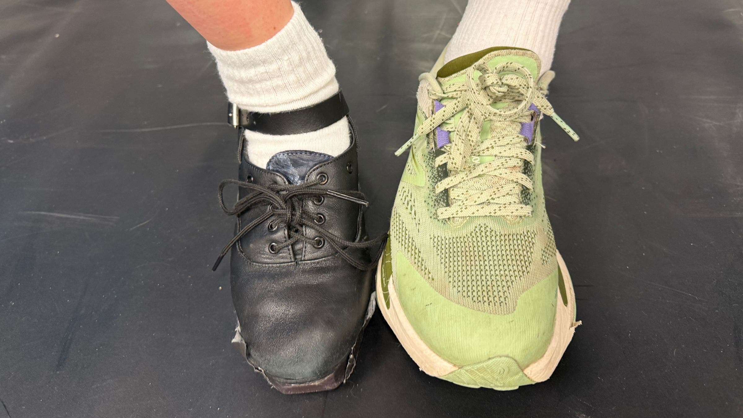 The author poses with a fellow classmate in her adult Irish dancing class