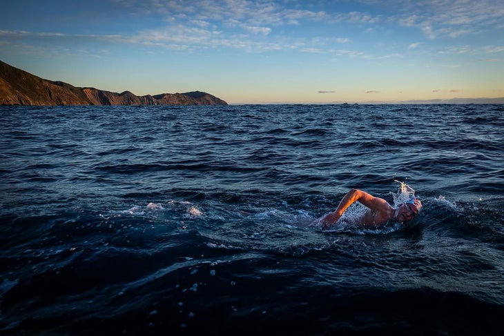 Rob Lea swimming the Cook Strait, a passage separating New Zealand's North and South Islands