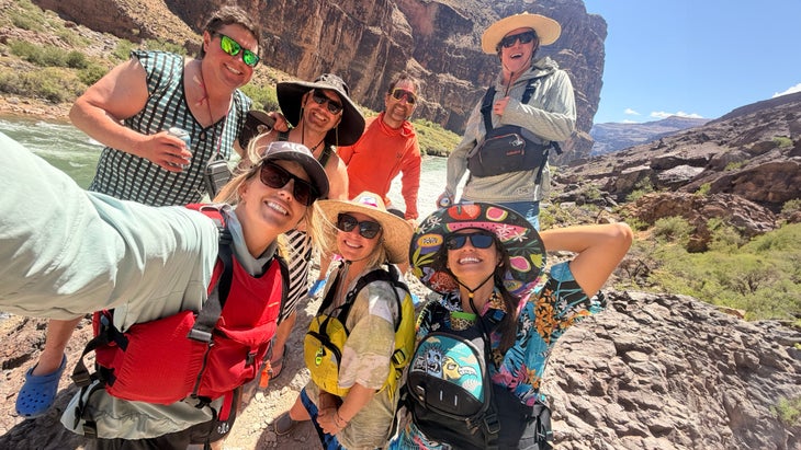 A group of friends rafting on the Grand Canyon for two weeks selfie