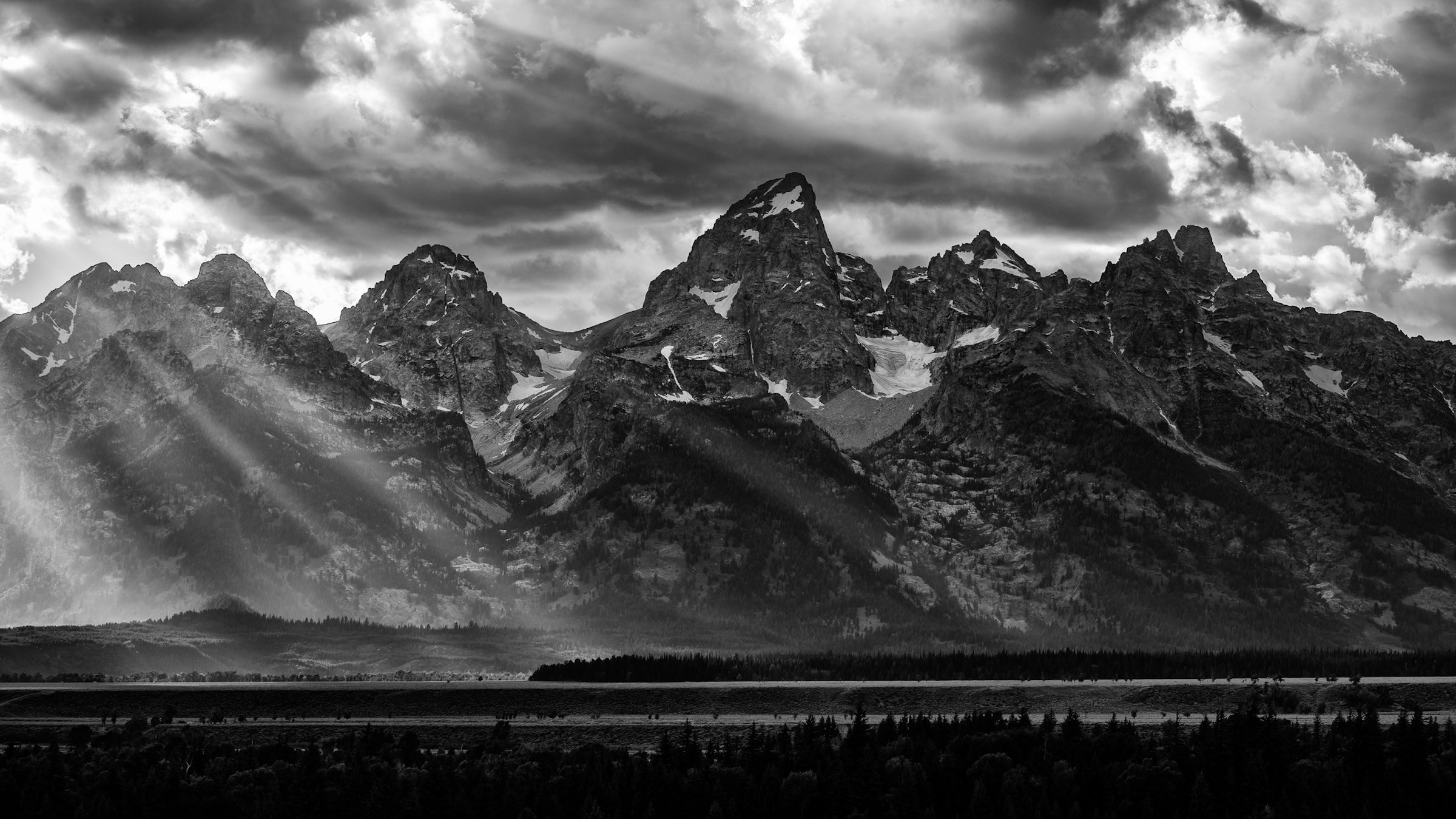 grand teton national park stock image, black and white