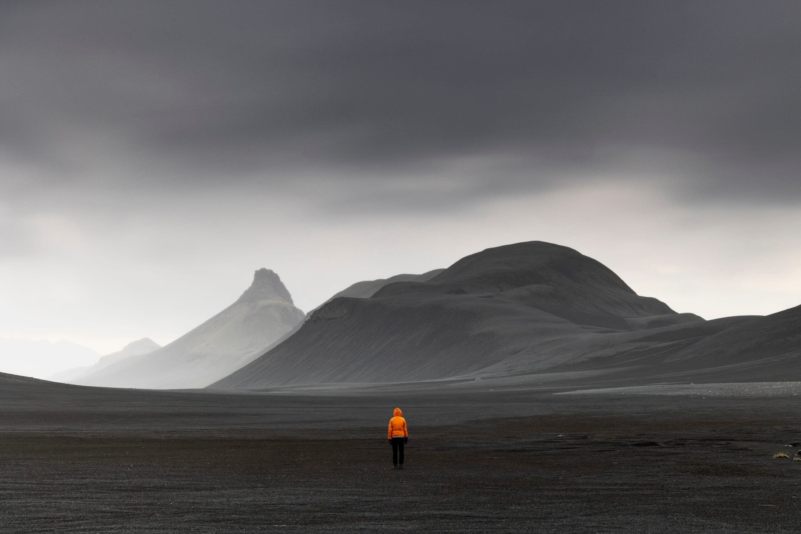 The stark landscape in the Highlands of Iceland during a summer cloudy day,