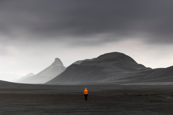 The stark landscape in the Highlands of Iceland during a summer cloudy day,