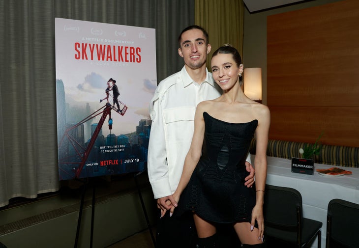 Ivan Beerkus and Angela Nikolau attend Netflix's Skywalkers: A Love Story Tribeca Film Festival Premiere in 2024