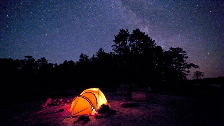 Star gazers enjoy night skies over Lac La Croix in Minnesota