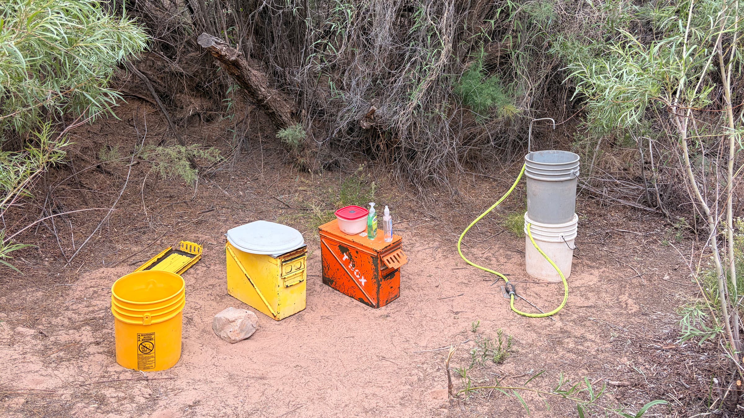 Toilets on the bank of the river at the Grand Canyon rafting trip