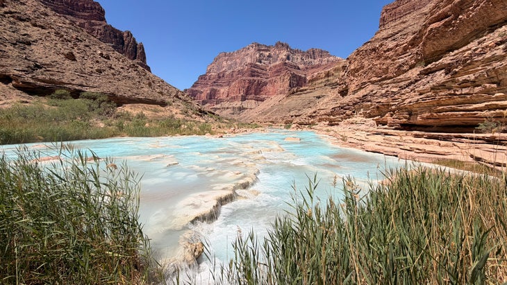 A stunning view of cascading waterfall in grand canyon