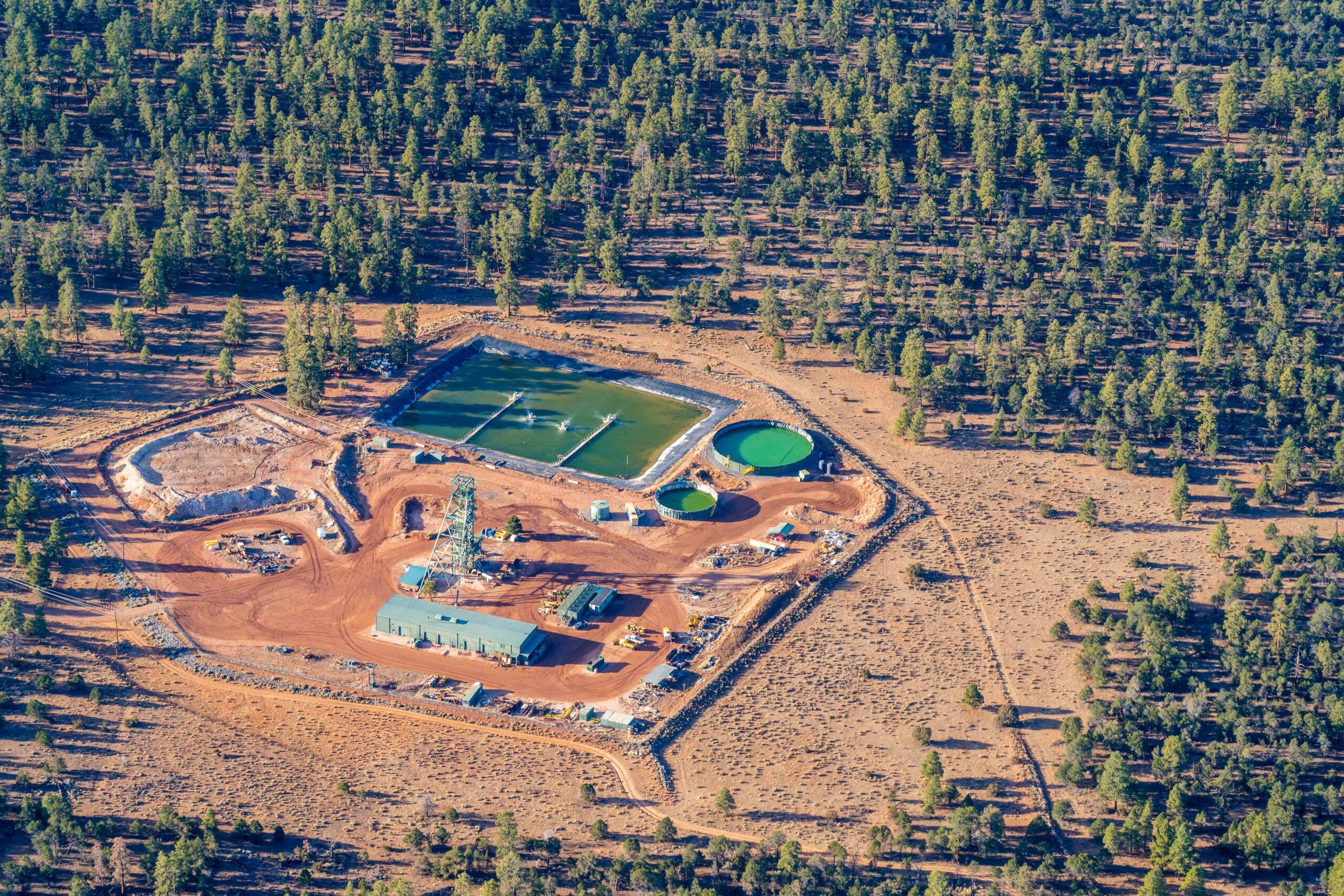 an aerial view of pinyon pine mine showing the wells and infrastructure