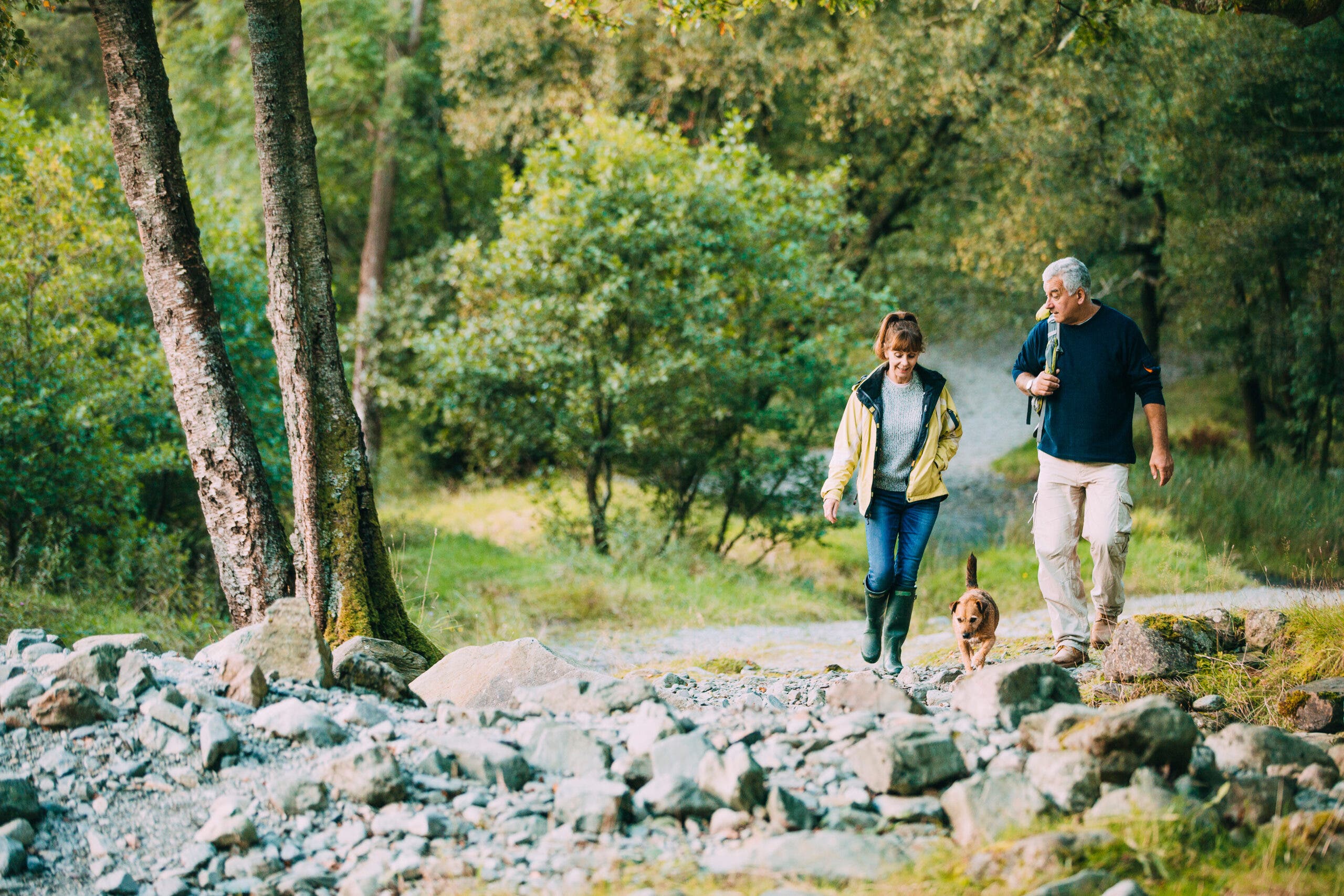 Couple and dog on hike