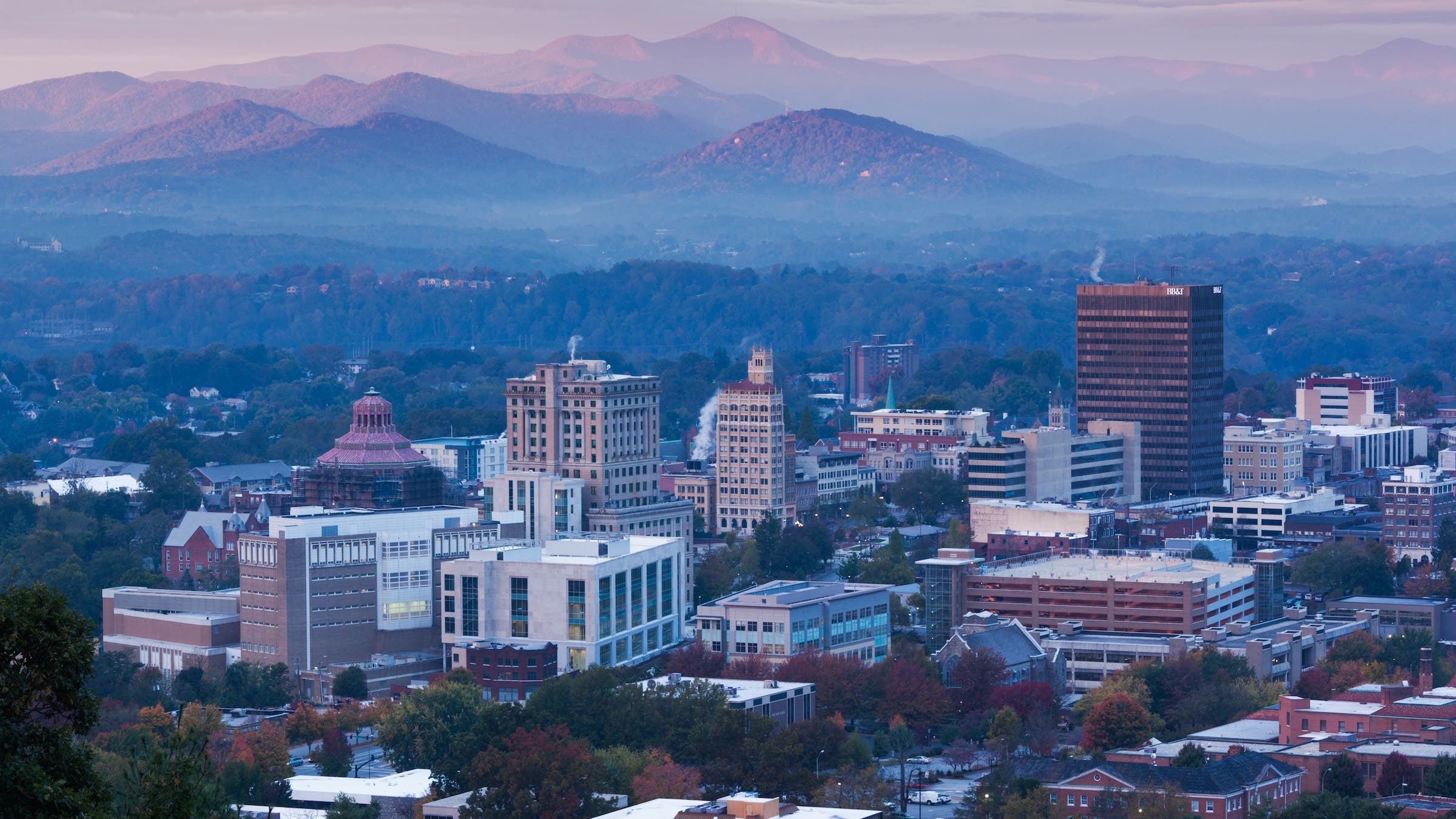 sunrise shot of Asheville