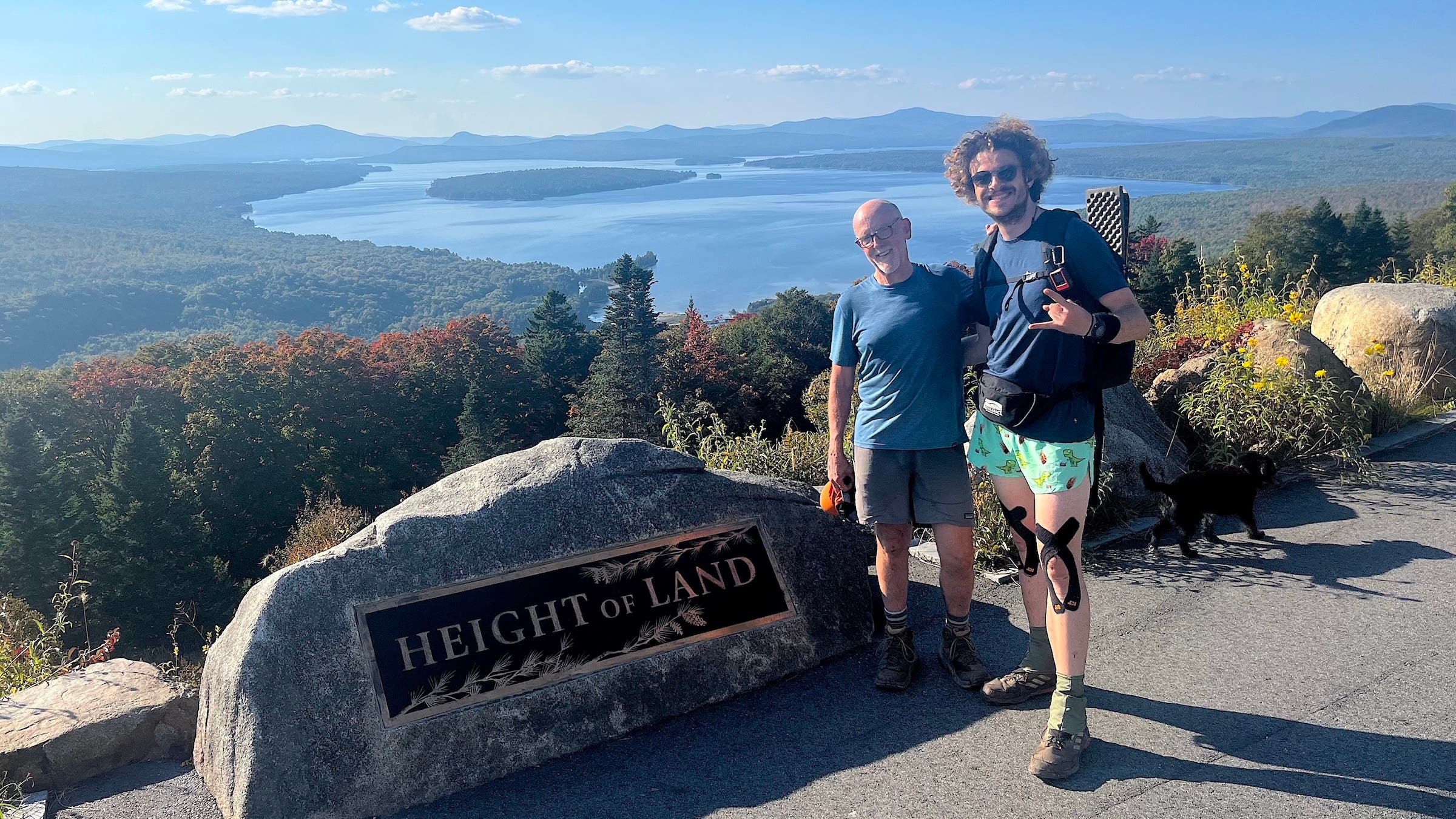 The author with German hiker Timothy Goodman at an AT road crossing near Rangeley, Maine, in September 2024.
