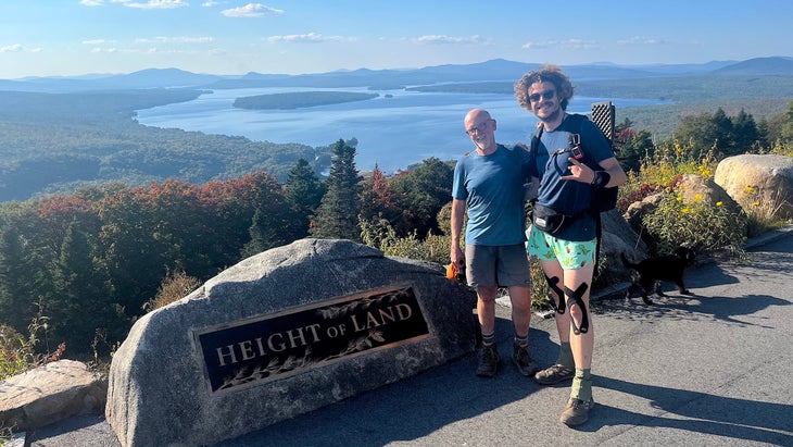 The author with German hiker Timothy Goodman at an AT road crossing near Rangeley, Maine, in September 2024.