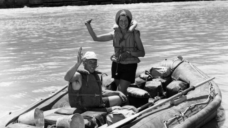 Elgin Pierce and Georgie White on raft in Colorado River June 30, 1946
