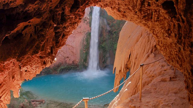 To Reach Mooney Falls in the Grand Canyon, You’ll Have to Trust a Chain, Tunnels, and Rickety Old Ladders