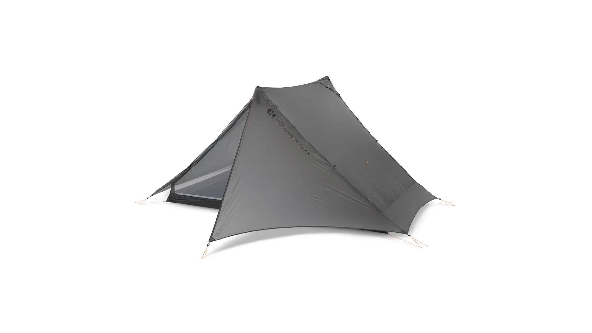 Gray Gossamer Gear The Two ultralight trekking pole tent pitched against a clean background. Offers compact, lightweight weather protection for multi-day fastpacking adventures.