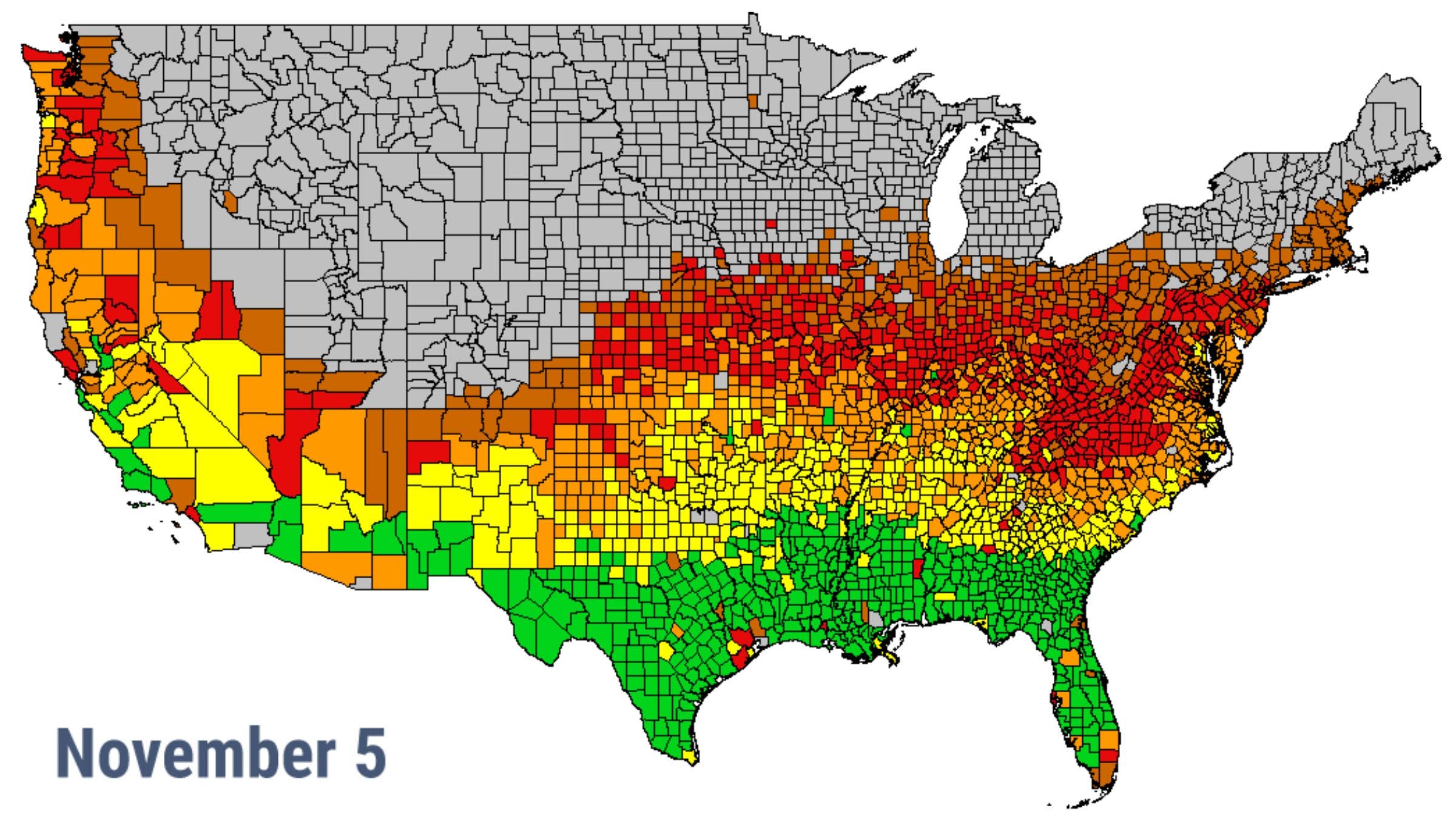 map of US leaves november 5