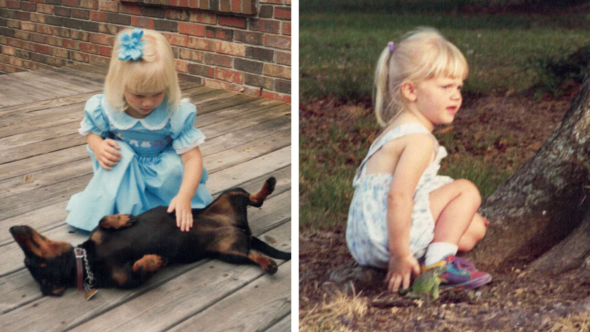 Left: Entrekin at age three; right: Entrekin in Birmingham, Alabama