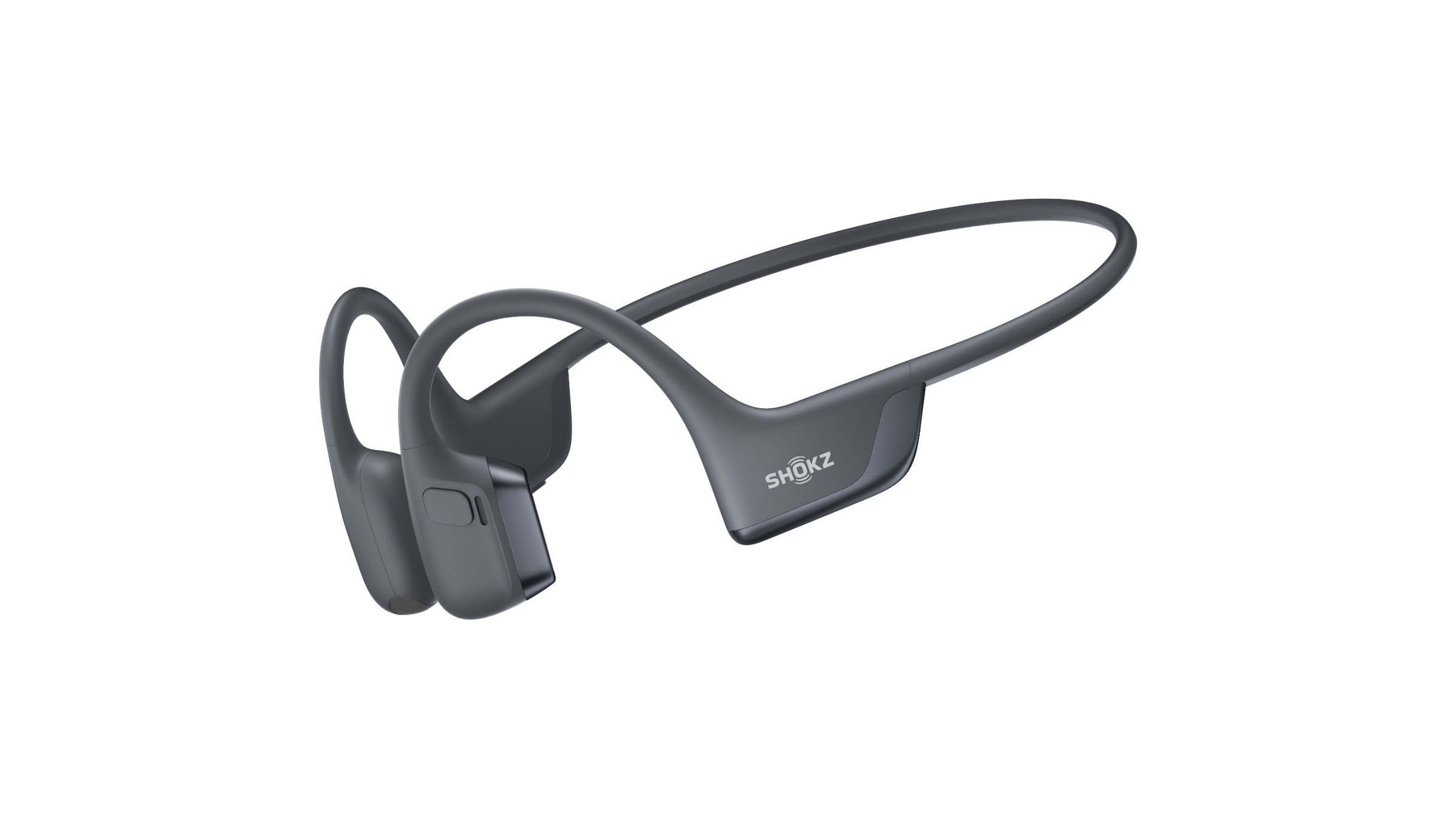Dark grey Shokz OpenRun Pro 2 open-ear bone-conduction headphones with a lightweight wraparound neckband.