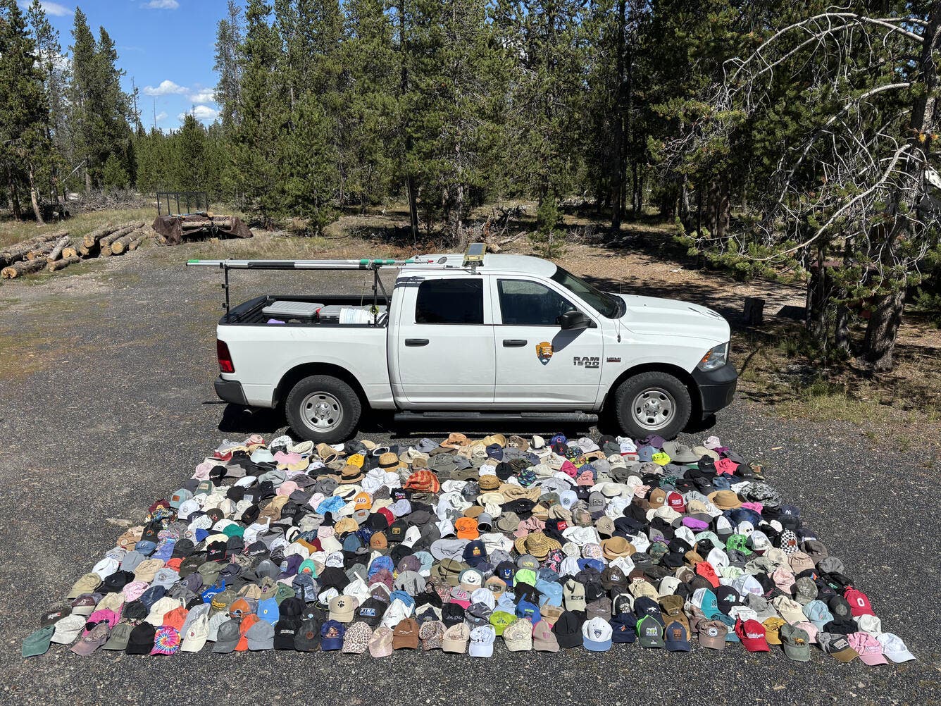 Hats collected by the Yellowstone National Park Geology Team and other park staff from hydrothermal areas during the summer 2026 season