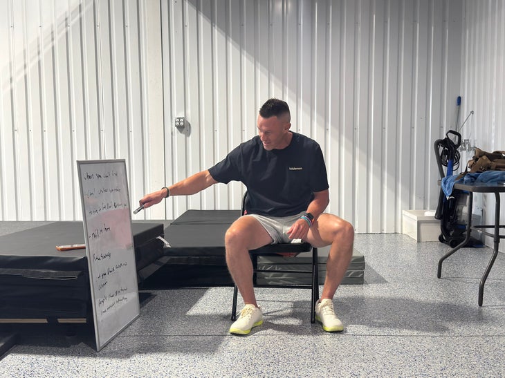 person at a gym leading bible study class