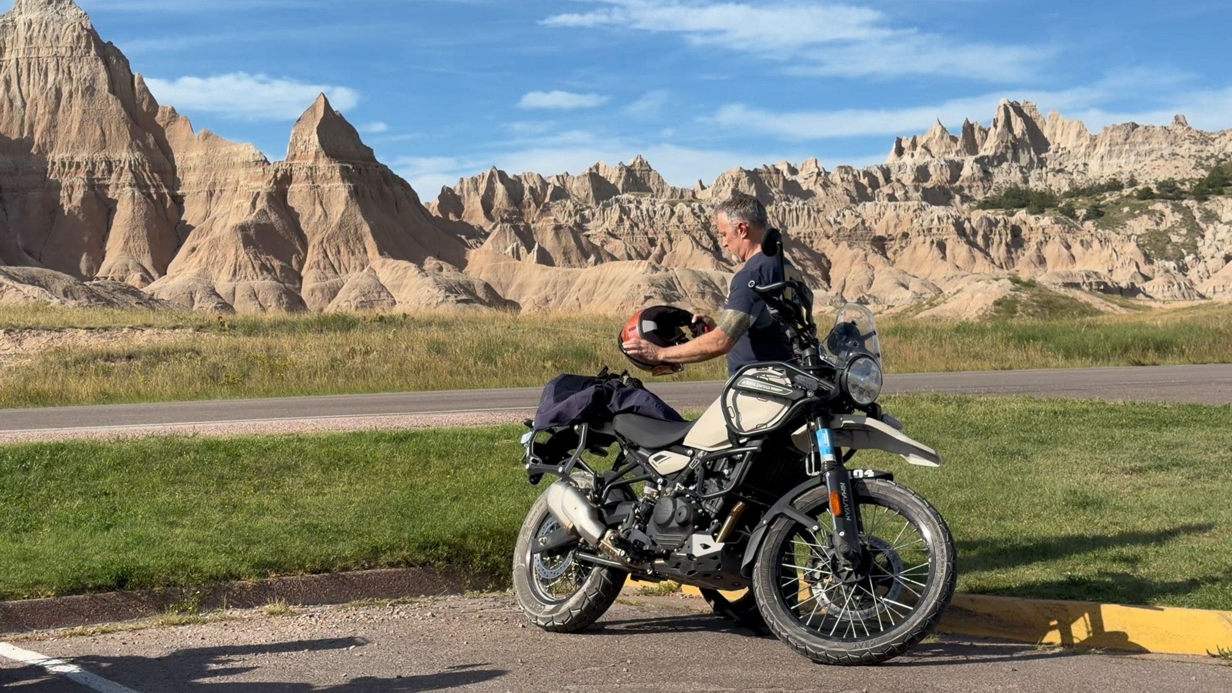 Learning to drive a motorcycle South Dakota's Badlands National Park 