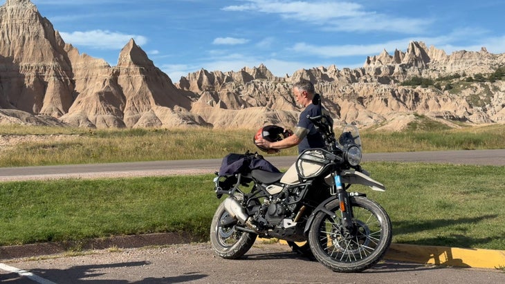Learning to drive a motorcycle South Dakota's Badlands National Park
