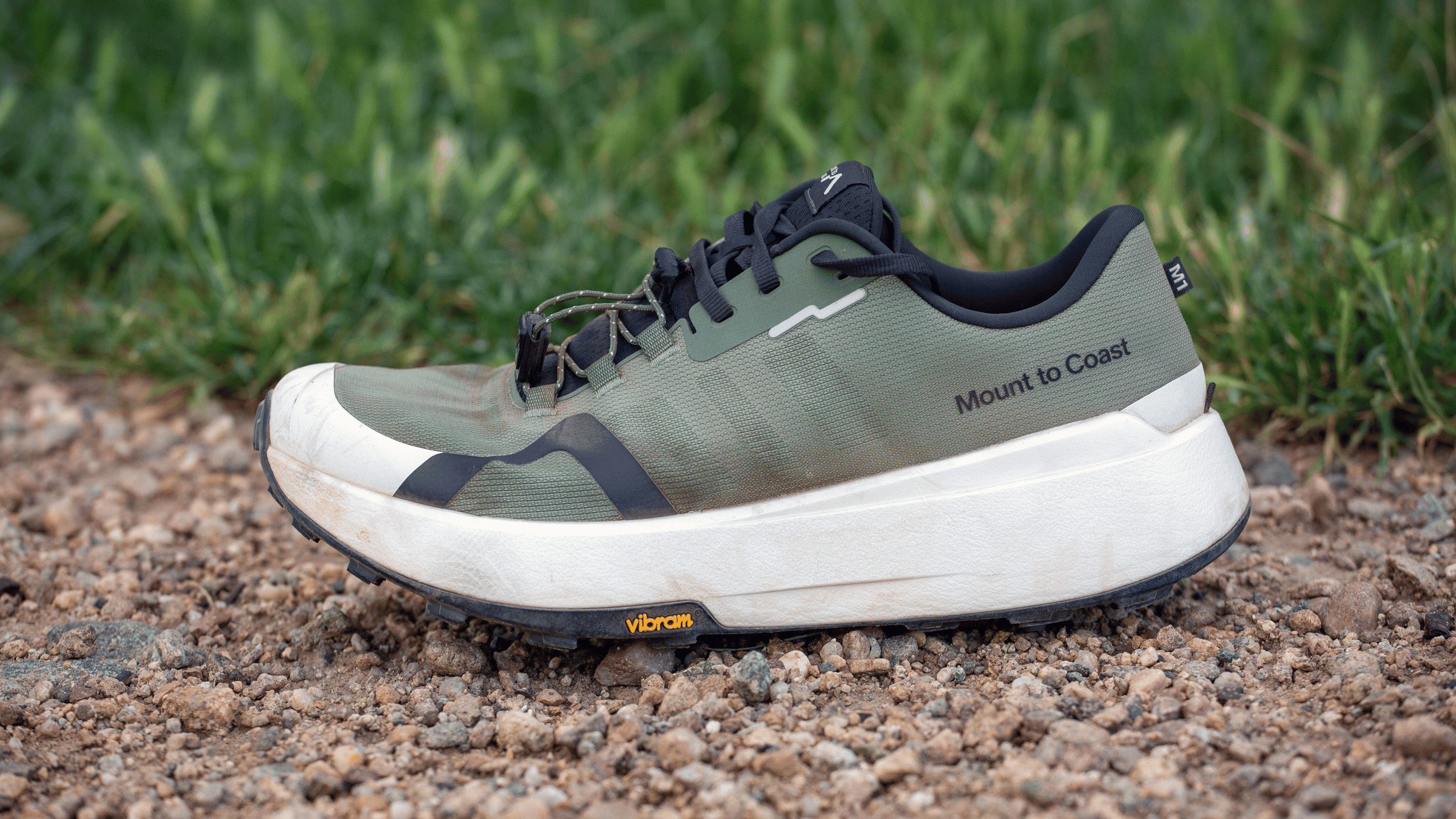 Mount to Coast M1 trail running shoe on gravel path