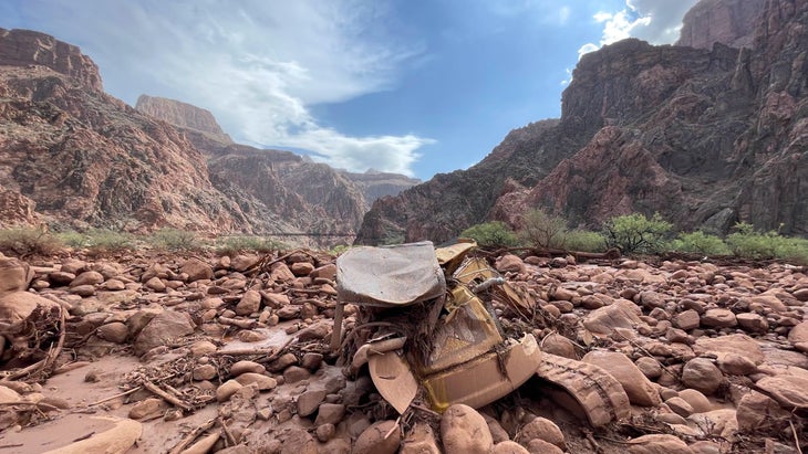 Debris left on a boulder field following the August 29 flash flood in Grand Canyon National Park