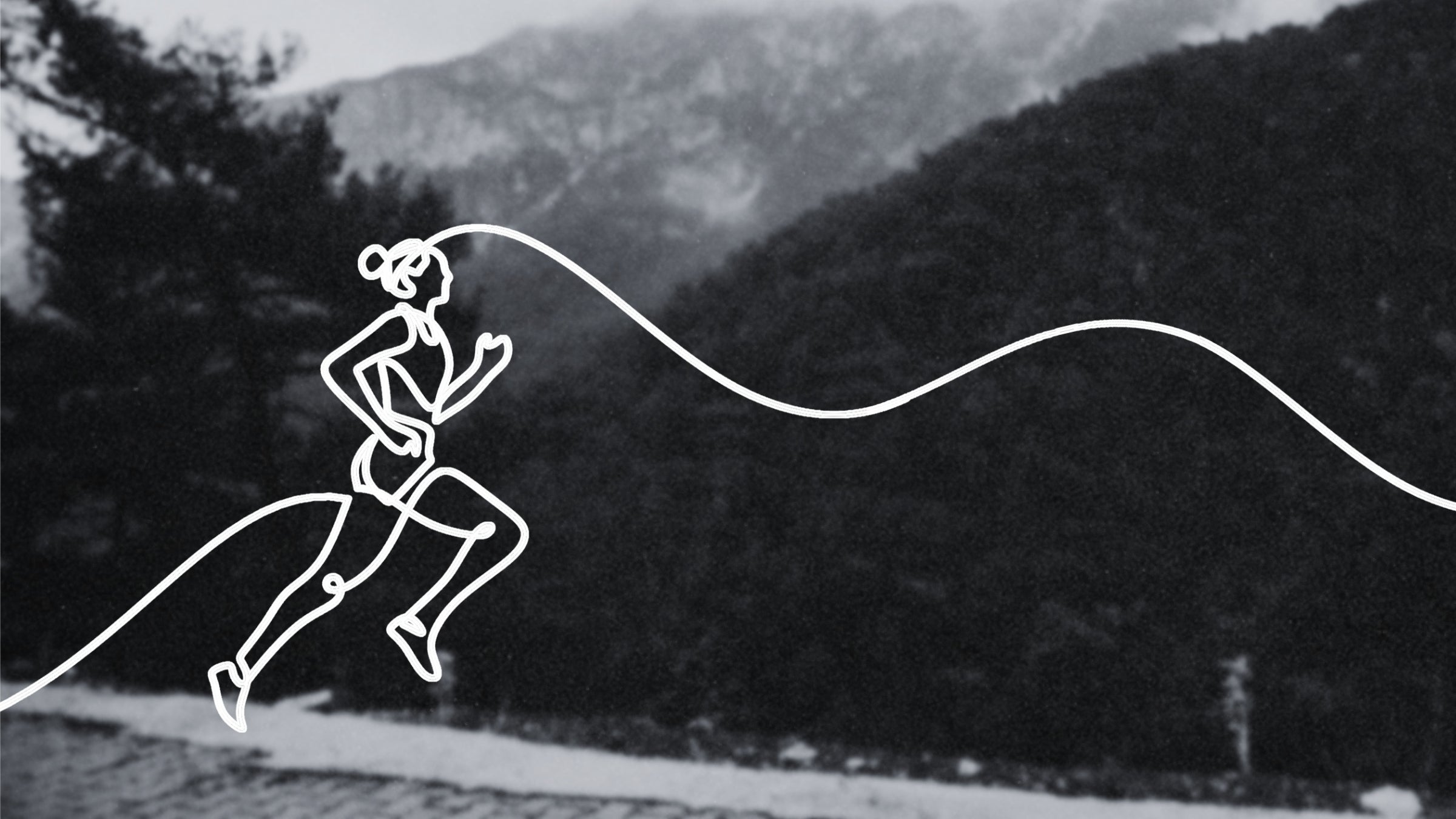 person running on black and white trail image to depict grief after loss