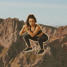person doing a lunge and another doing a squat to show the best exercises for pain-free downhill hiking to prevent knee pain