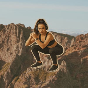 person doing a lunge and another doing a squat to show the best exercises for pain-free downhill hiking to prevent knee pain
